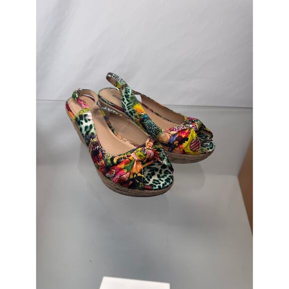 Dress Barn Multi Color Lotus Print Espadrille Wedge Heels - Size 7.5 - Picture 3 of 8